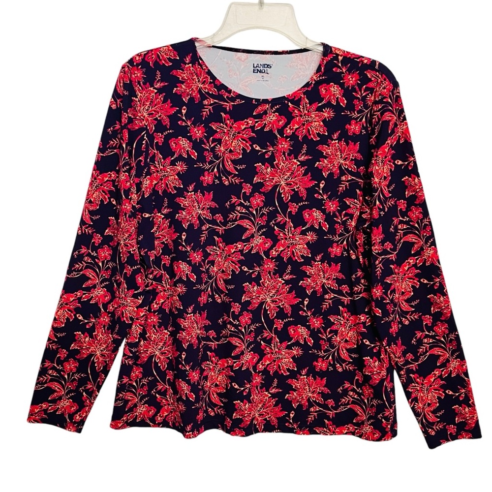 Land’s End Top UPF 50+ Orange Tropical Floral Printed Long Sleeve Shirt XL NWOT